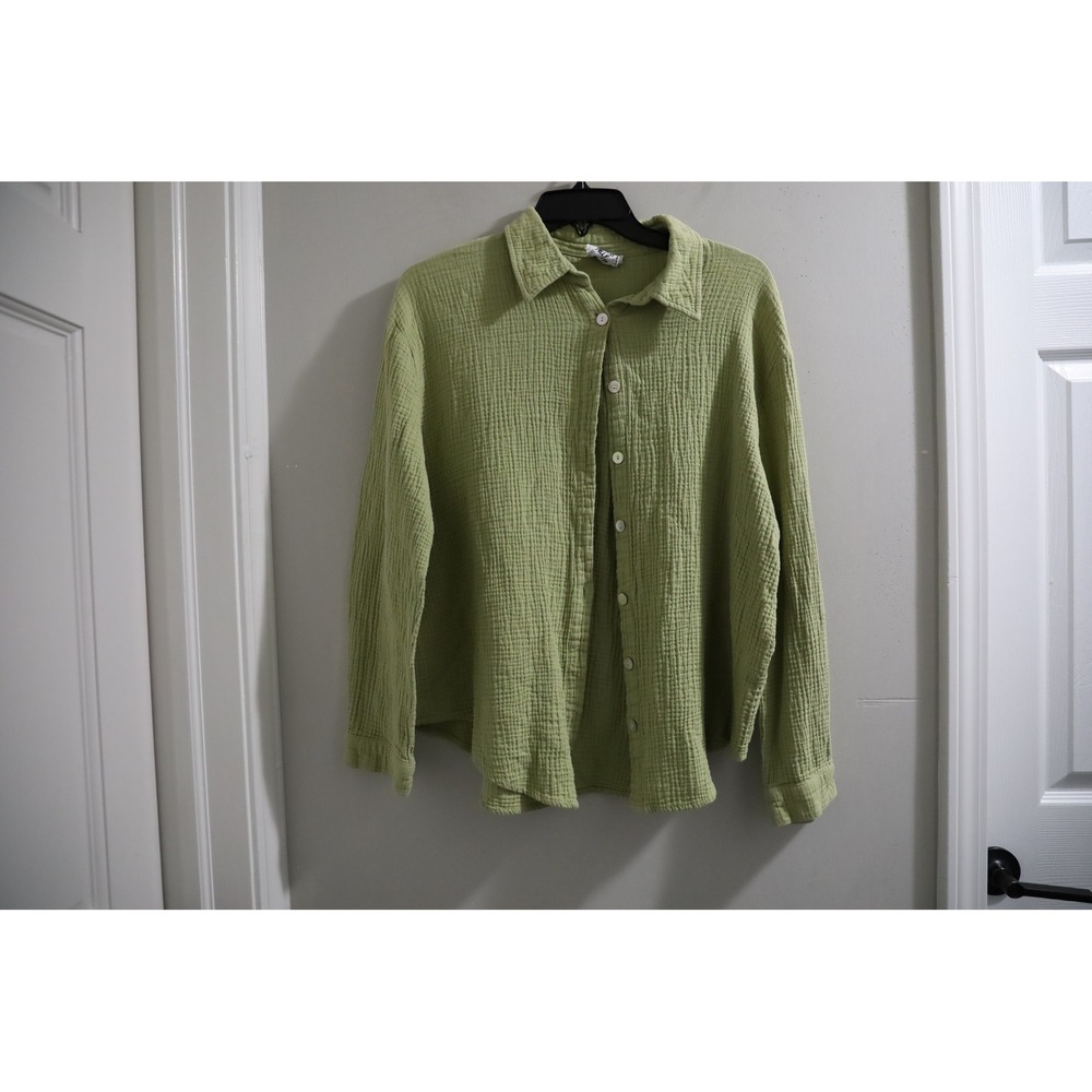 Princess Polly Womens‎ Button Down Shirt XXS Green Gauze Long Sleeve Top